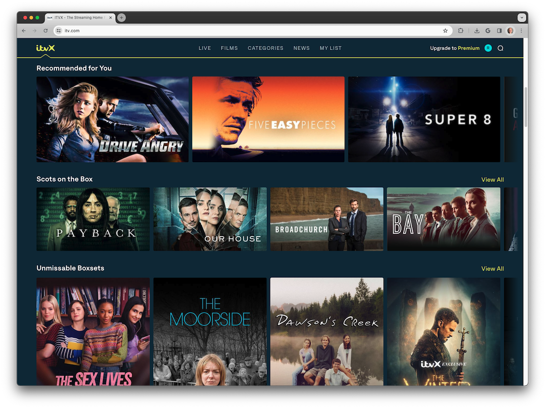 ITVX and ContentWise home screen